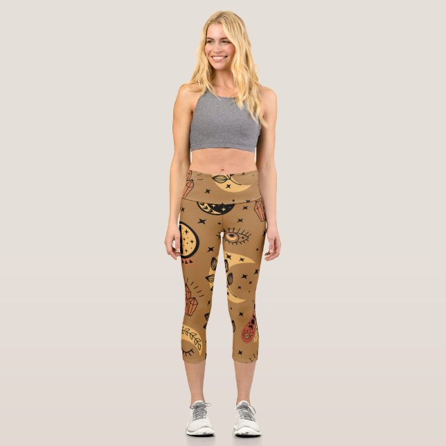 Magical Elements: Enchanting Seamless Pattern Capri Leggings (Front)