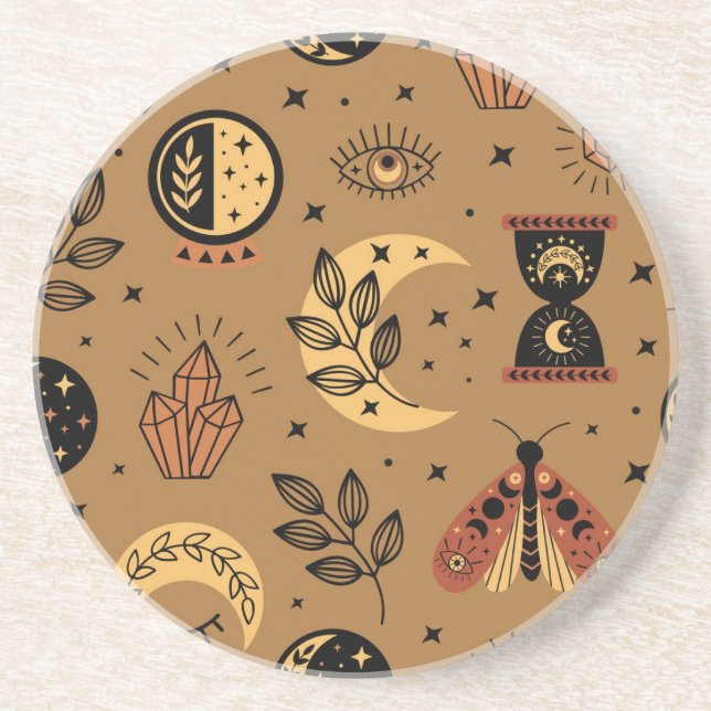 Magical Elements: Enchanting Seamless Pattern Coaster (Front)