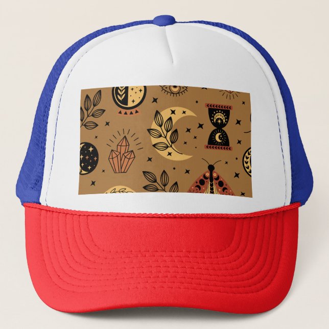 Magical Elements: Enchanting Seamless Pattern Trucker Hat (Front)