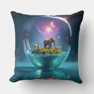 Magical Elephant in a Cosmic Glass Sphere" Cushion