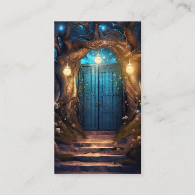 Magical Enchanted Forest Fantasy Antique Door Business Card (Front)