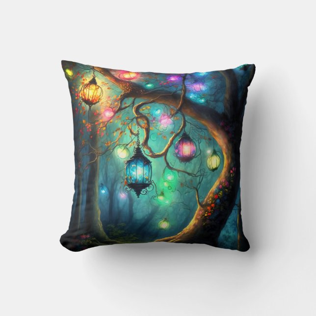Magical Enchanted Forest Fantasy Fairy Lights Thro Cushion (Front)