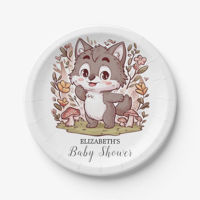 Magical Enchanted Wolf Baby Shower Paper Plate (Front)