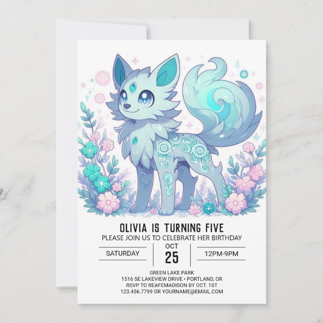 Magical Enchanted Wolf Digital Birthday  Invitation (Front)