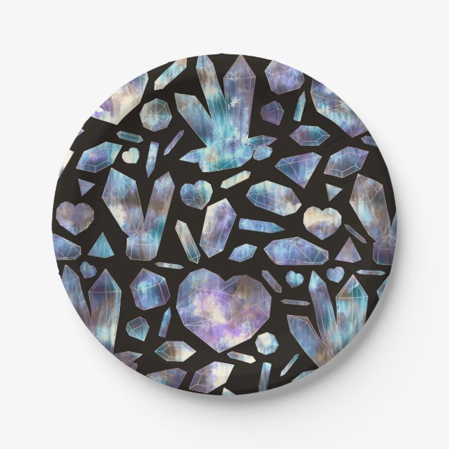 Magical Energy Crystals Rainbow Crystal Rocks Paper Plate (Front)