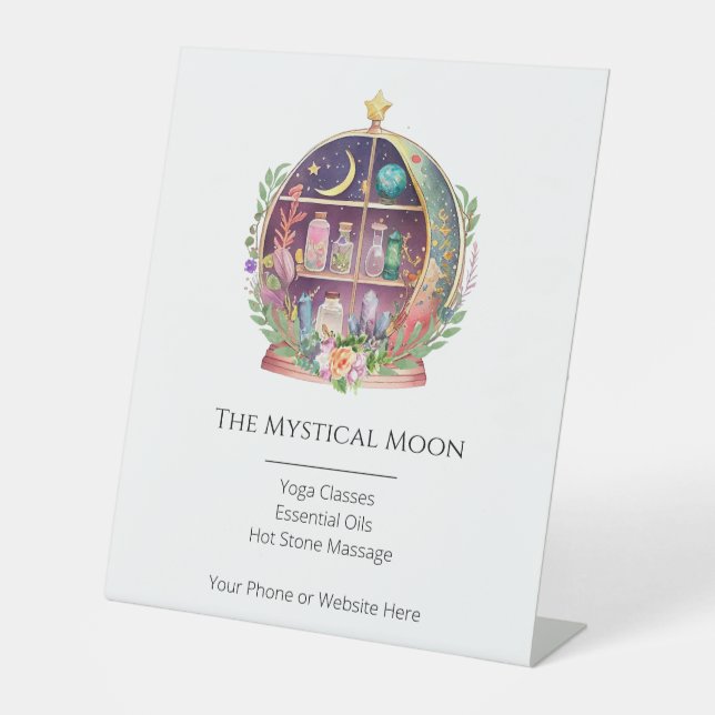Magical Essential Oils Apothecary Yoga Crystals Pedestal Sign (Front)