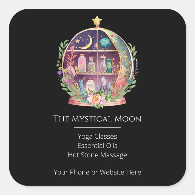 Magical Essential Oils Apothecary Yoga Crystals Square Sticker (Front)