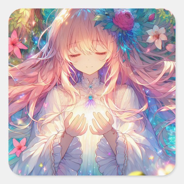 Magical Ethereal Anime Girl  Square Sticker (Front)