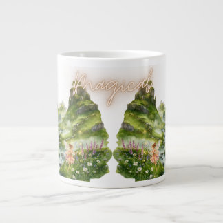 Magical Fairies & Green Hills Watercolor Fantasy Large Coffee Mug