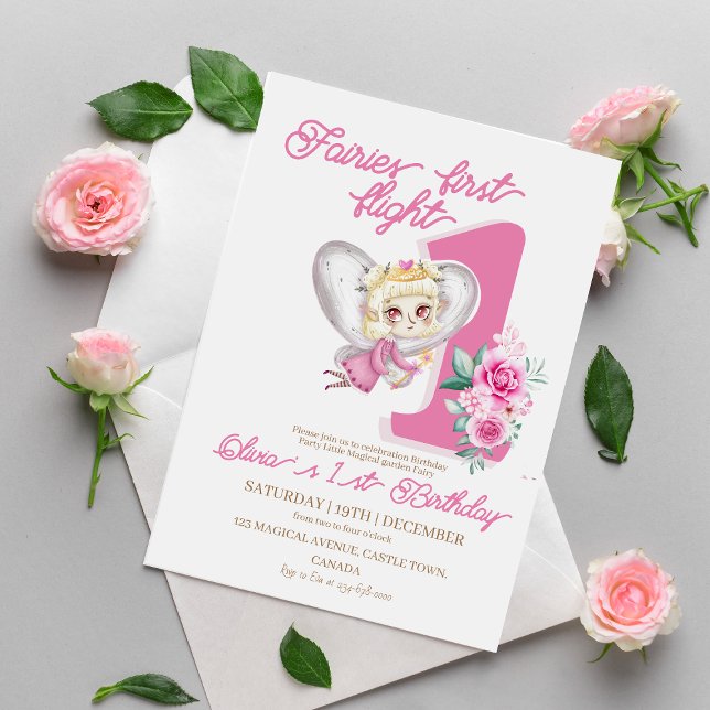 Magical Fairy 1st Birthday Cute Pink First Party Invitation (Creator Uploaded)