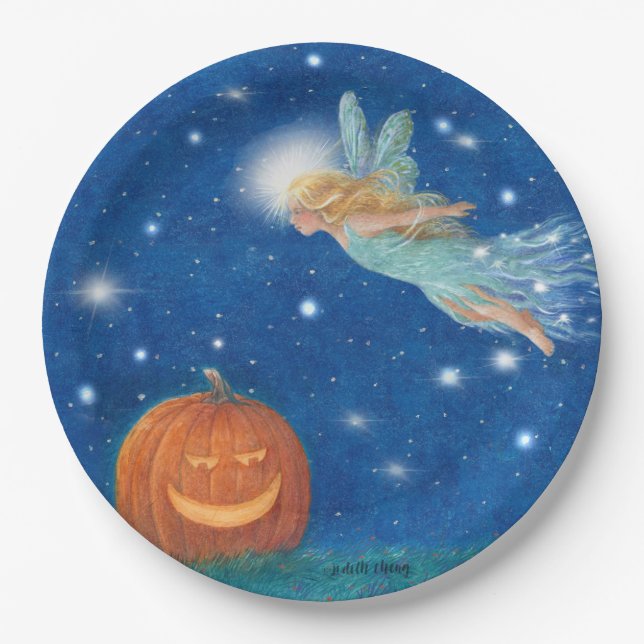 Magical Fairy and Jack O'Lantern Halloween party Paper Plate (Front)