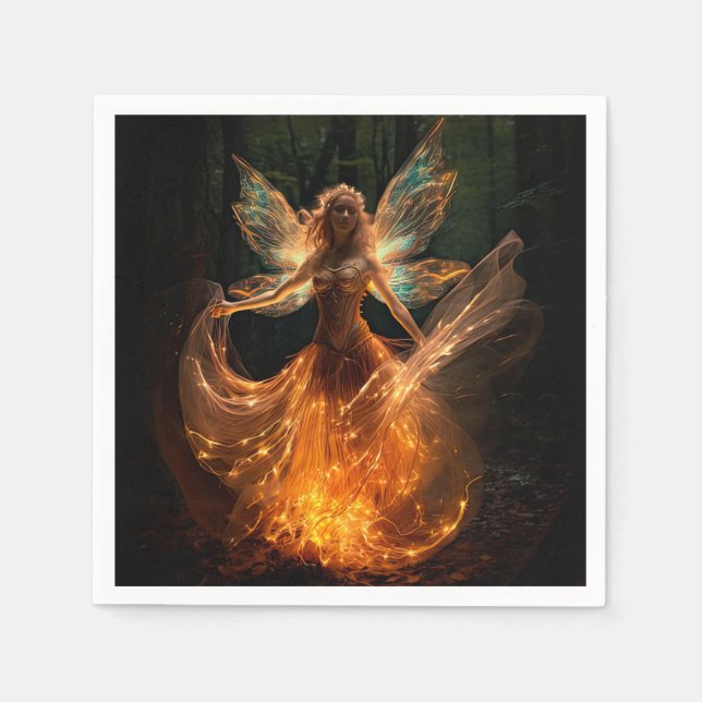 Magical Fairy Angel with Wings in Forest Pixie Napkin (Front)