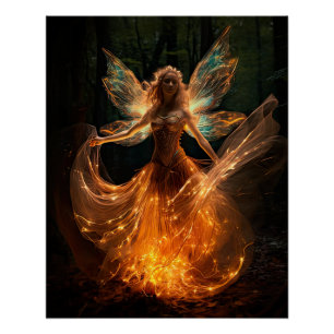 Magical Fairy Angel with Wings in Forest Pixie Poster