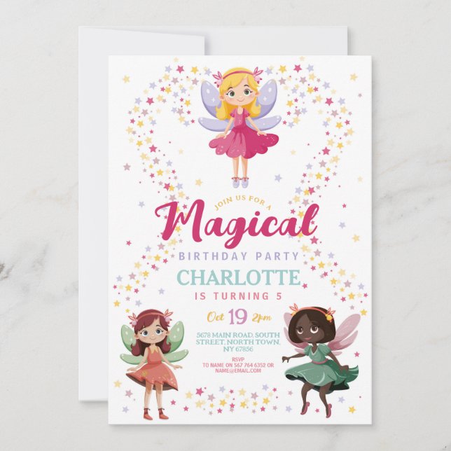 Magical Fairy Birthday Party Wands Fairies  Invitation (Front)