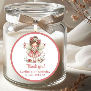Magical Fairy Blush Pink Floral Girl Birthday  Classic Round Sticker