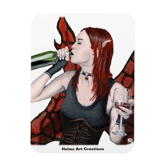 Magical Fairy Drinking Wine Fantasy Art Magnet (Vertical)