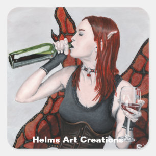 Magical Fairy Drinking Wine Fantasy Art Stickers