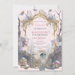 Magical Fairy Fairytale 5th Birthday Pink Invitation