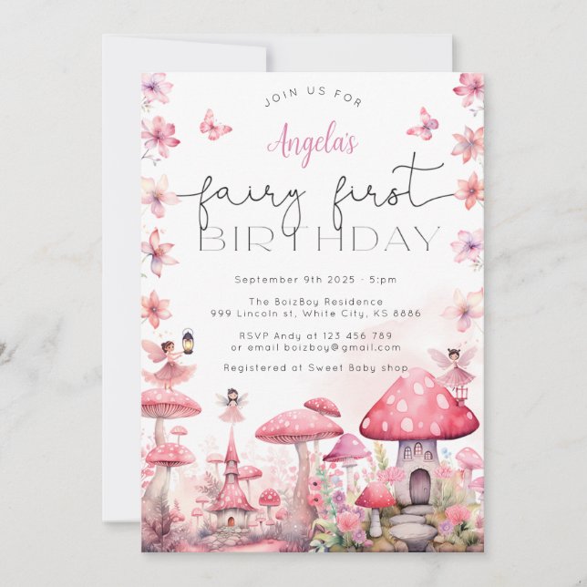 Magical Fairy First Birthday Party Invitation (Front)