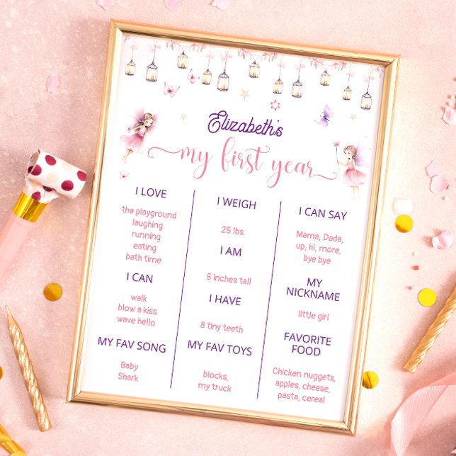 Magical Fairy First Birthday Party Milestone Poster (Creator Uploaded)