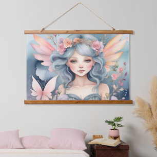 Magical Fairy Floral AI Artwork Watercolor Hanging Tapestry