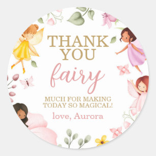 Magical Fairy Floral Birthday Thank You Favour Classic Round Sticker