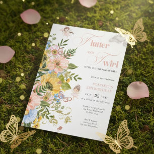 Magical Fairy Floral Garden Pixie Girls Birthday Invitation