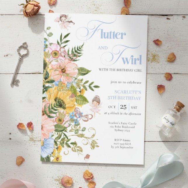 Magical Fairy Floral Garden Pixie Girls Birthday  Invitation (Creator Uploaded)