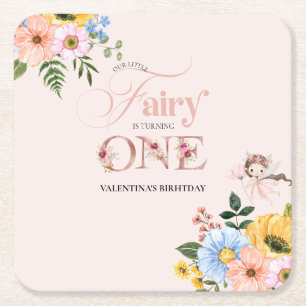 Magical Fairy Floral Garden Pixie Girls Birthday  Square Paper Coaster