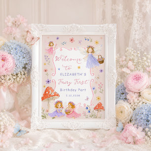 Magical Fairy Floral Girls Birthday Welcome Poster