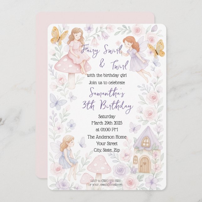 Magical Fairy Garden Birthday Invitation (Front/Back)
