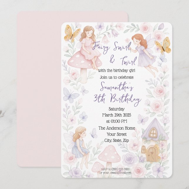 Magical Fairy Garden Birthday Invitation (Front/Back)