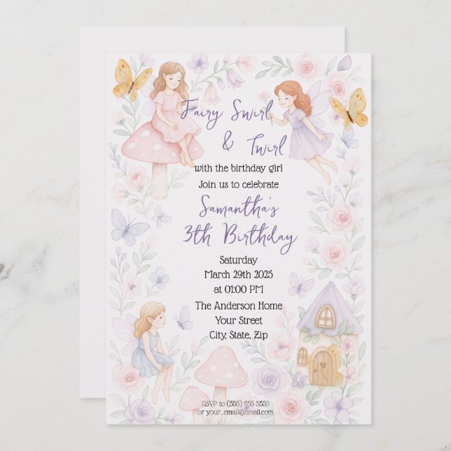 Magical Fairy Garden Birthday Invitation (Front/Back)
