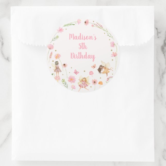 Magical Fairy Garden Floral Birthday Classic Round Sticker (Bag)
