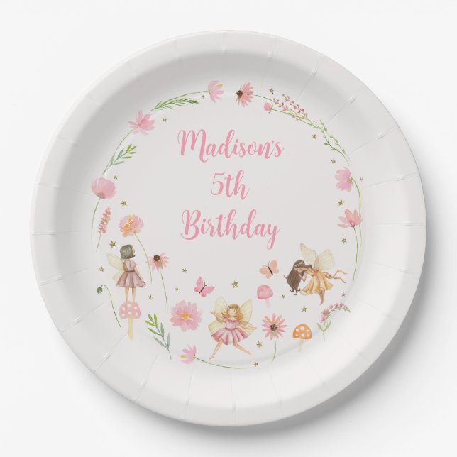 Magical Fairy Garden Floral Birthday Paper Plate (Front)