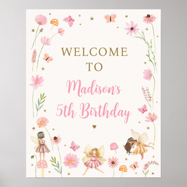 Magical Fairy Garden Floral Birthday Welcome Poster (Front)