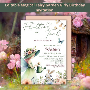 Magical Fairy Garden Watercolor Girl Birthday  Invitation