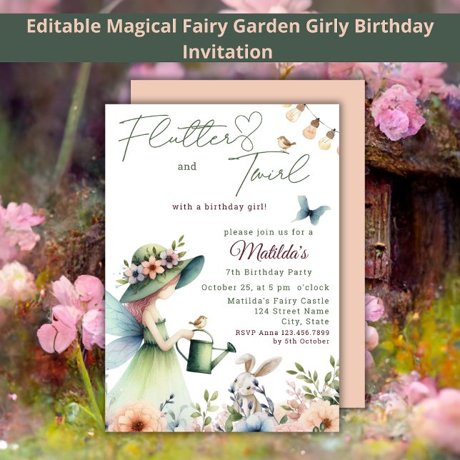 Magical Fairy Garden Watercolor Girl Birthday  Invitation (Creator Uploaded)