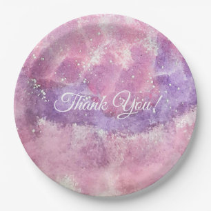 Magical Fairy Garden Watercolor Pink Purple Thank Paper Plate
