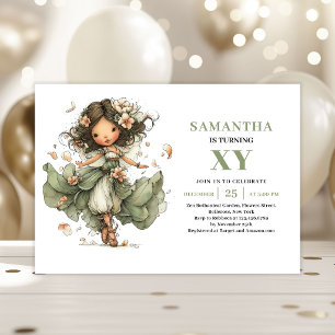 Magical Fairy Girl 3rd Birthday Floral Green  Invitation