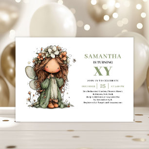 Magical Fairy Girl 3rd Birthday Sage Floral Invite