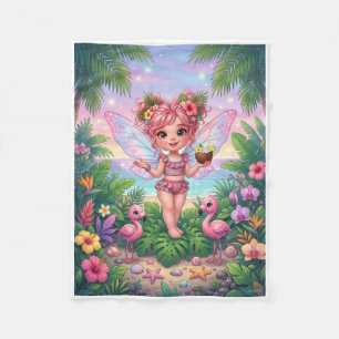 Magical Fairy Girl Amidst Floral Garden Fleece Bla Blanket