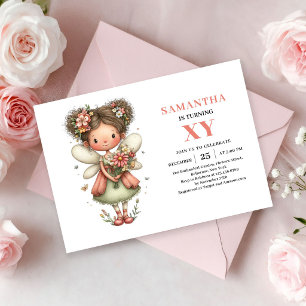 Magical Fairy Girl Birthday Floral Blush Pink Invitation