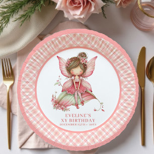 Magical Fairy Girl Birthday Floral Pink paper Plate