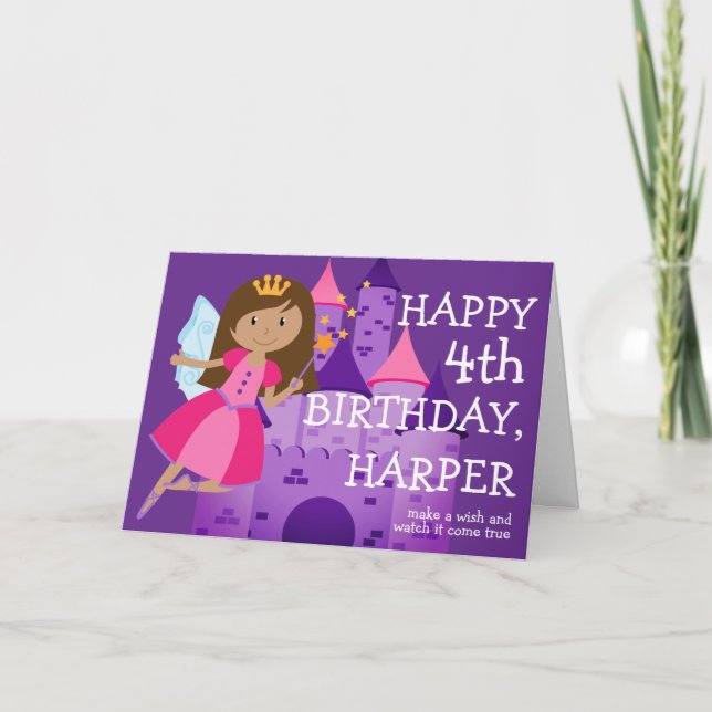 Magical Fairy Girl's 4th Birthday  Card (Front)