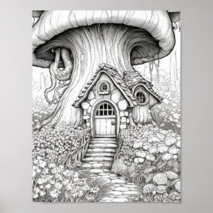 Magical Fairy Houses Adult Coloring Poster