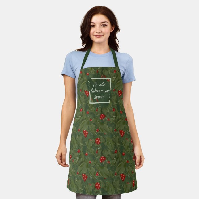 Magical Fairy Leaves & Red Toadstools Watercolour  Apron (Worn)