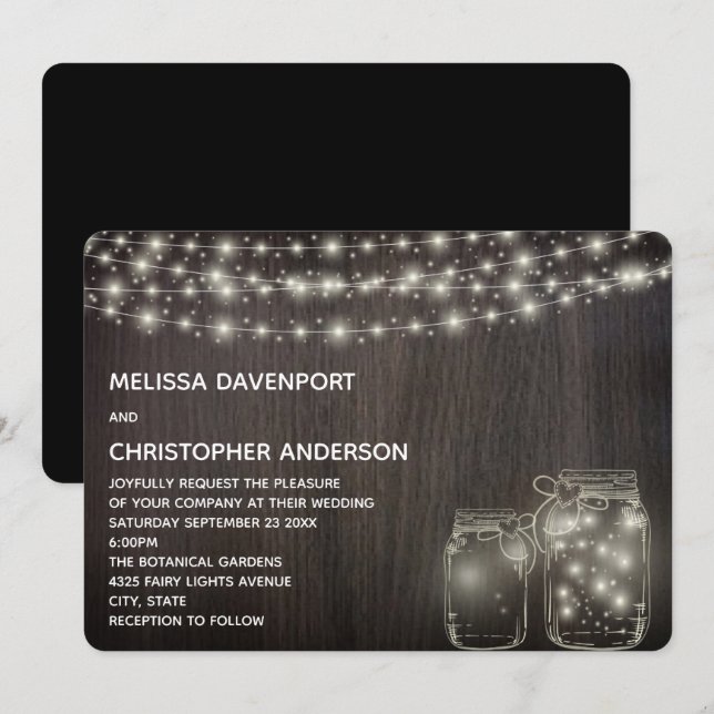 Magical Fairy Lights & Mason Jars Wedding Invite (Front/Back)