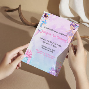 Magical Fairy Mermaid Birthday Watercolor Purple Invitation