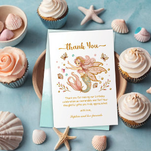 Magical Fairy Mermaid Girl's Birthday Party Thank You Card